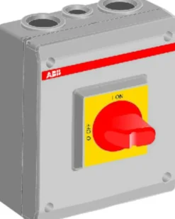 Abb sikkerhedsafbryder AC23, 30A, 3-polet, EMC, med hjælpekontakt, rød/gul greb, metrisk gevind