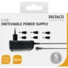AC-adapter, 230V til 3-12 V DC, 600 mA, 6 udskiftelige stik