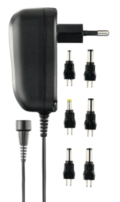 AC-adapter, 230V til 3-12 V DC, 600 mA, 6 udskiftelige stik