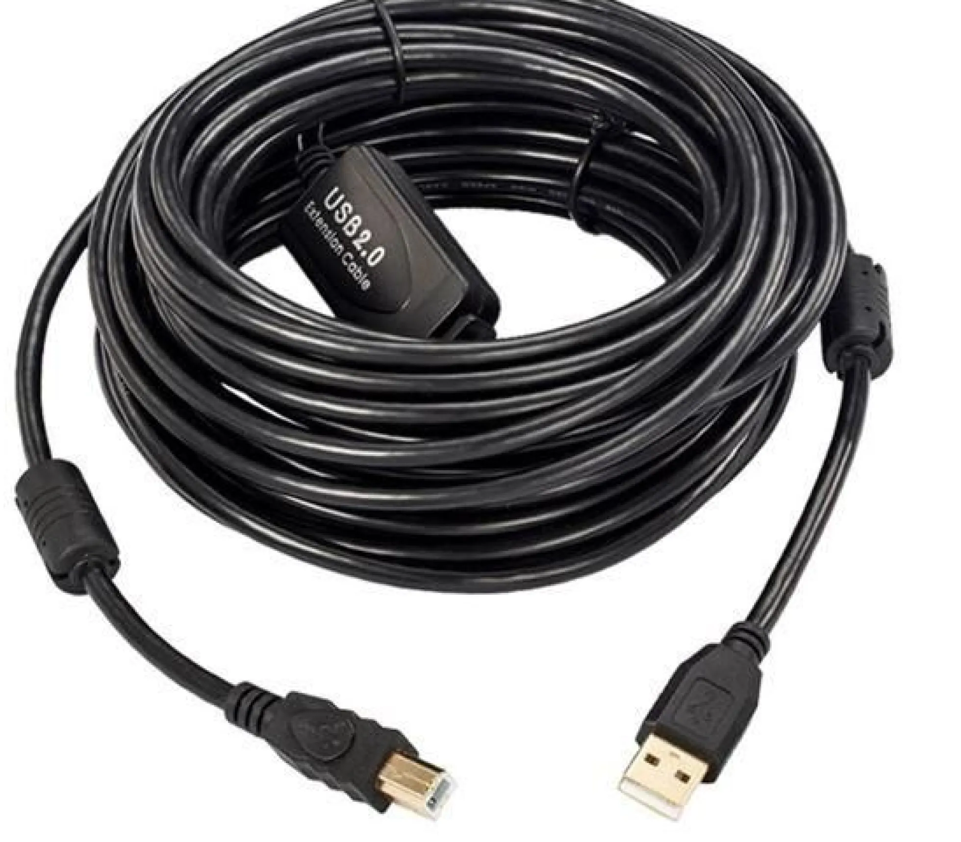 Active USB 2.0 A-B cable, 10 meter, med integreret repeater/forstærker, op til 480 Mbps dataoverførsel