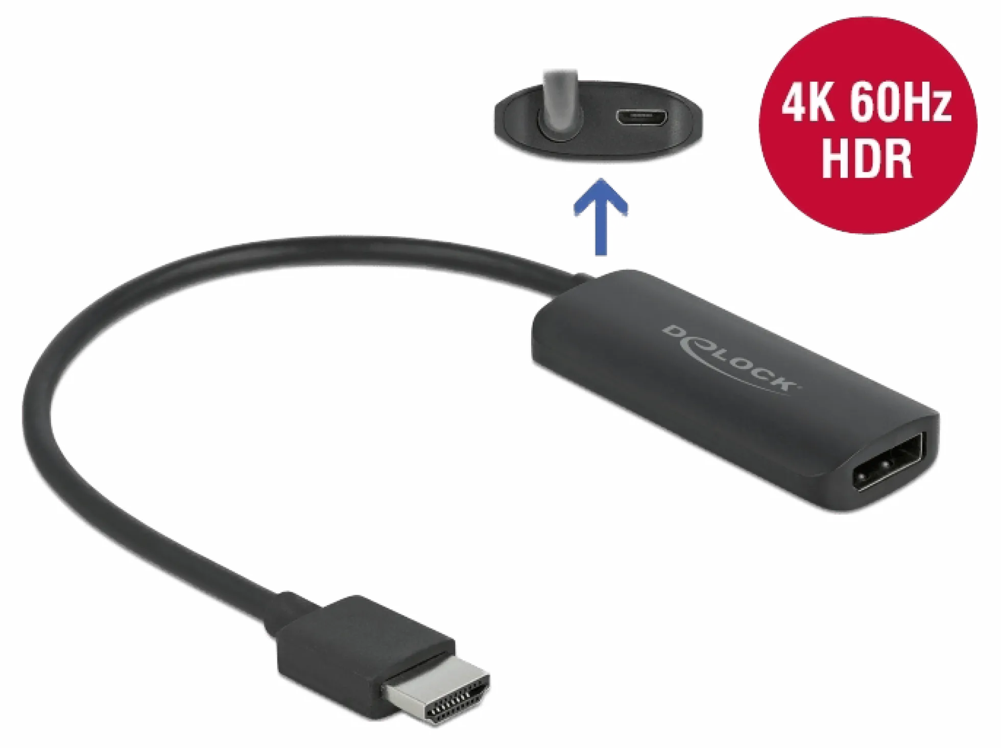 Adapter HDMI-A male til DisplayPort female, 4K 60 Hz - DeLock