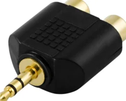Adapter, 2 x phono (RCA) hun til 3,5 mm han, guldpletteret - DELTACO