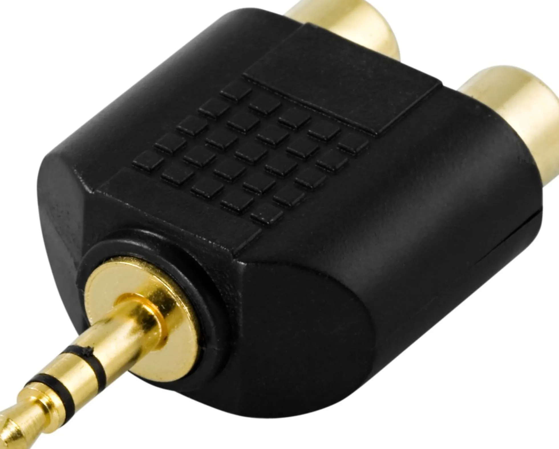 Adapter, 2 x phono (RCA) hun til 3,5 mm han, guldpletteret - DELTACO