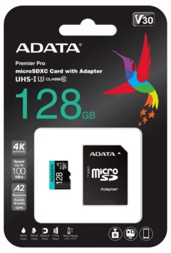 ADATA, 128 GB microSDXC hukommelseskort, UHS-I Class 10, med adapter
