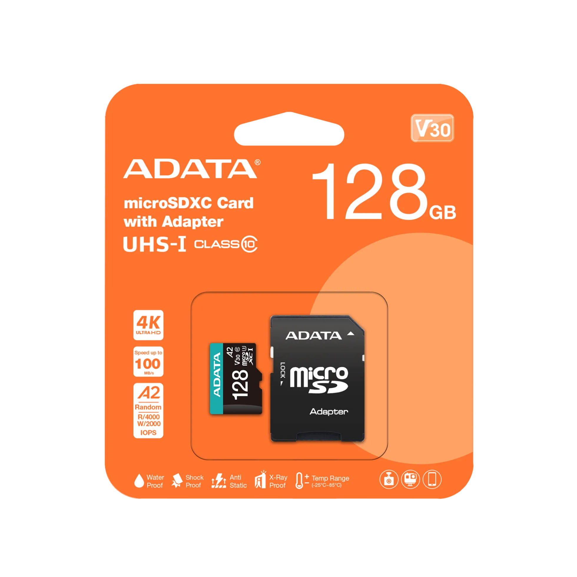 ADATA, 128 GB microSDXC hukommelseskort, UHS-I Class 10, med adapter