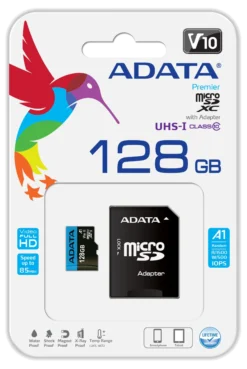 ADATA 64GB MicroSDXC kort med SD Adapter, UHS-I, Class 10, A1, blå