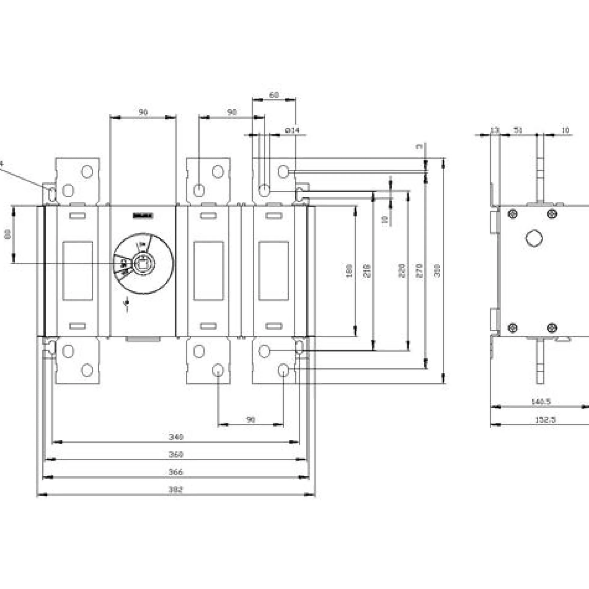 Afbryder 1250A, 5, 3P, frontbetjening, center - Siemens