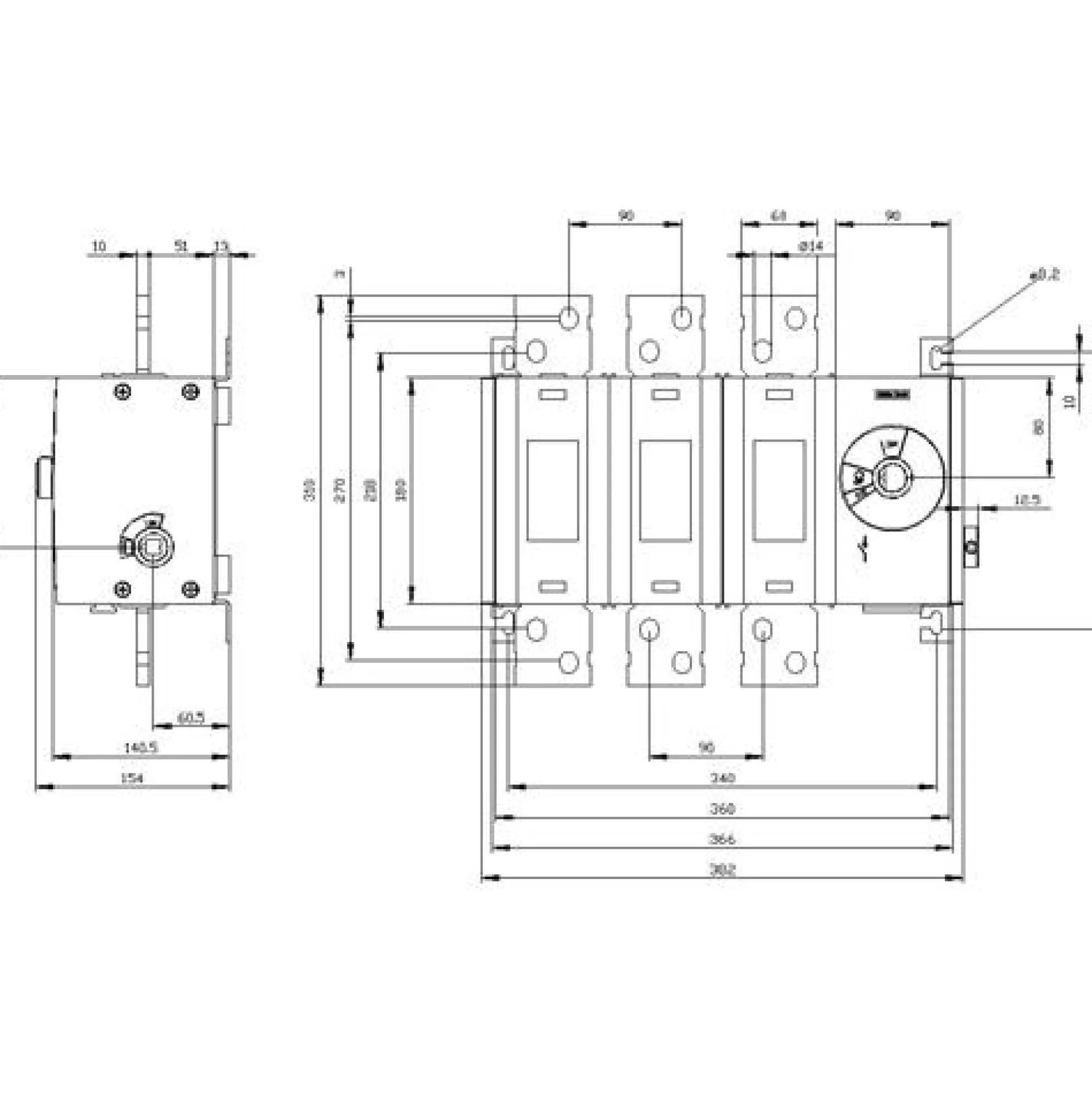 Afbryder 1600A, 5, 3P, lateral betjening højre - Siemens