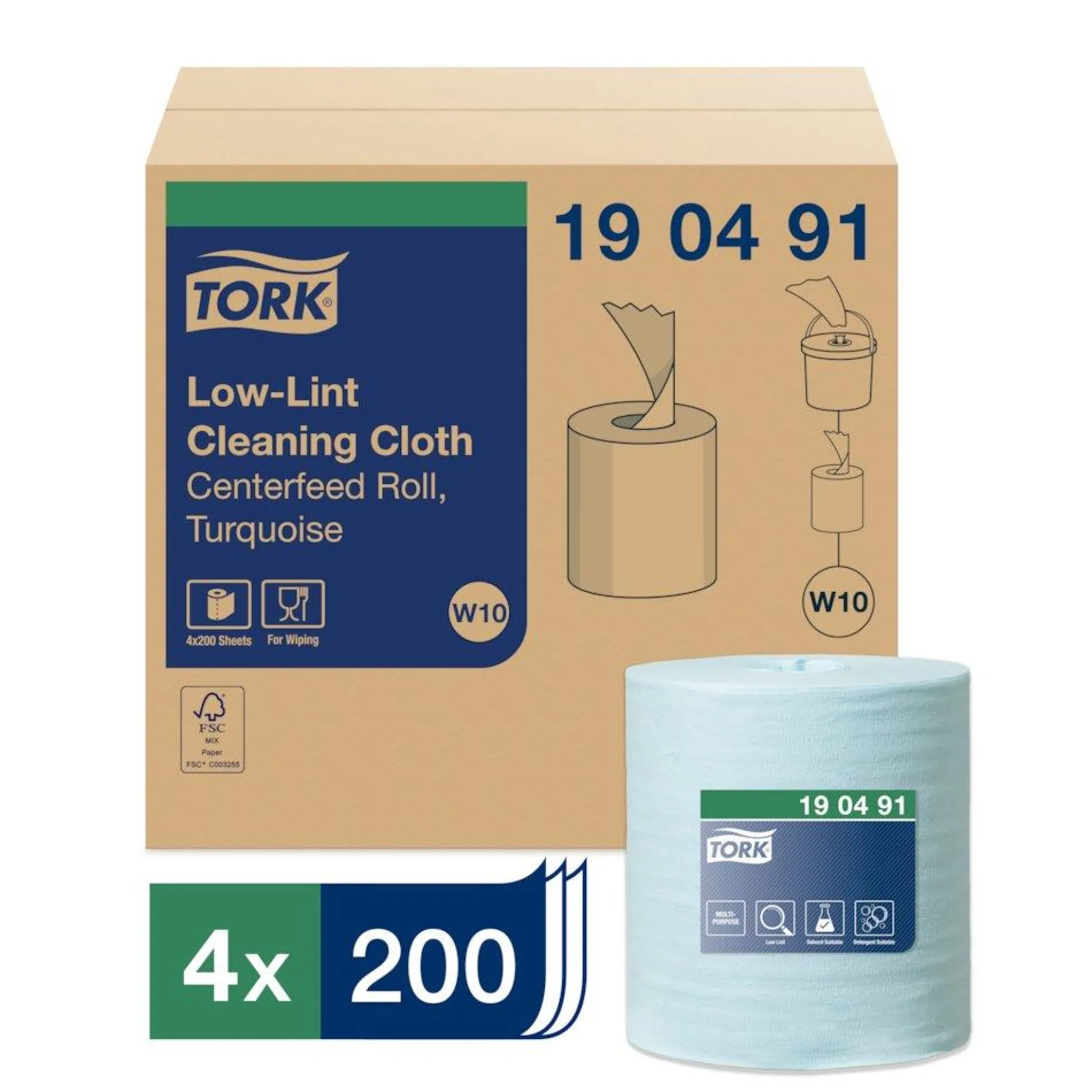 Aftørringsklud blå W10 refill, 200 stk - Tork - 4 stk