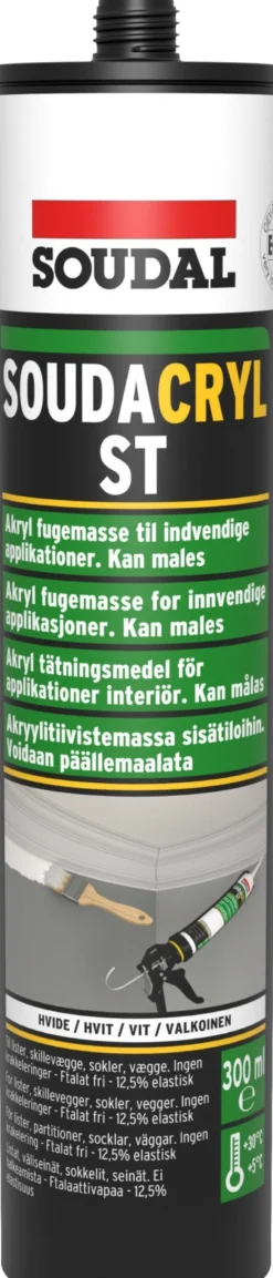 Akryl fugemasse Soudacryl ST, 300ml, hvid