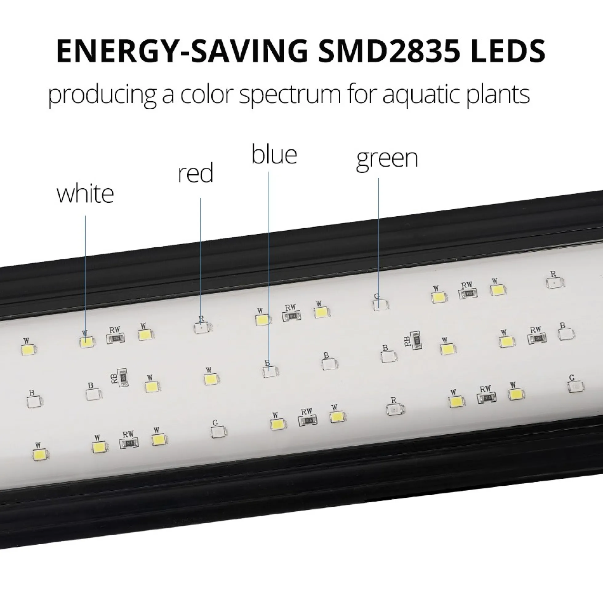Akvarie armatur, 45-60 cm, 11W LED, hvid/blå/rød/grøn, justerbar længde, IP66