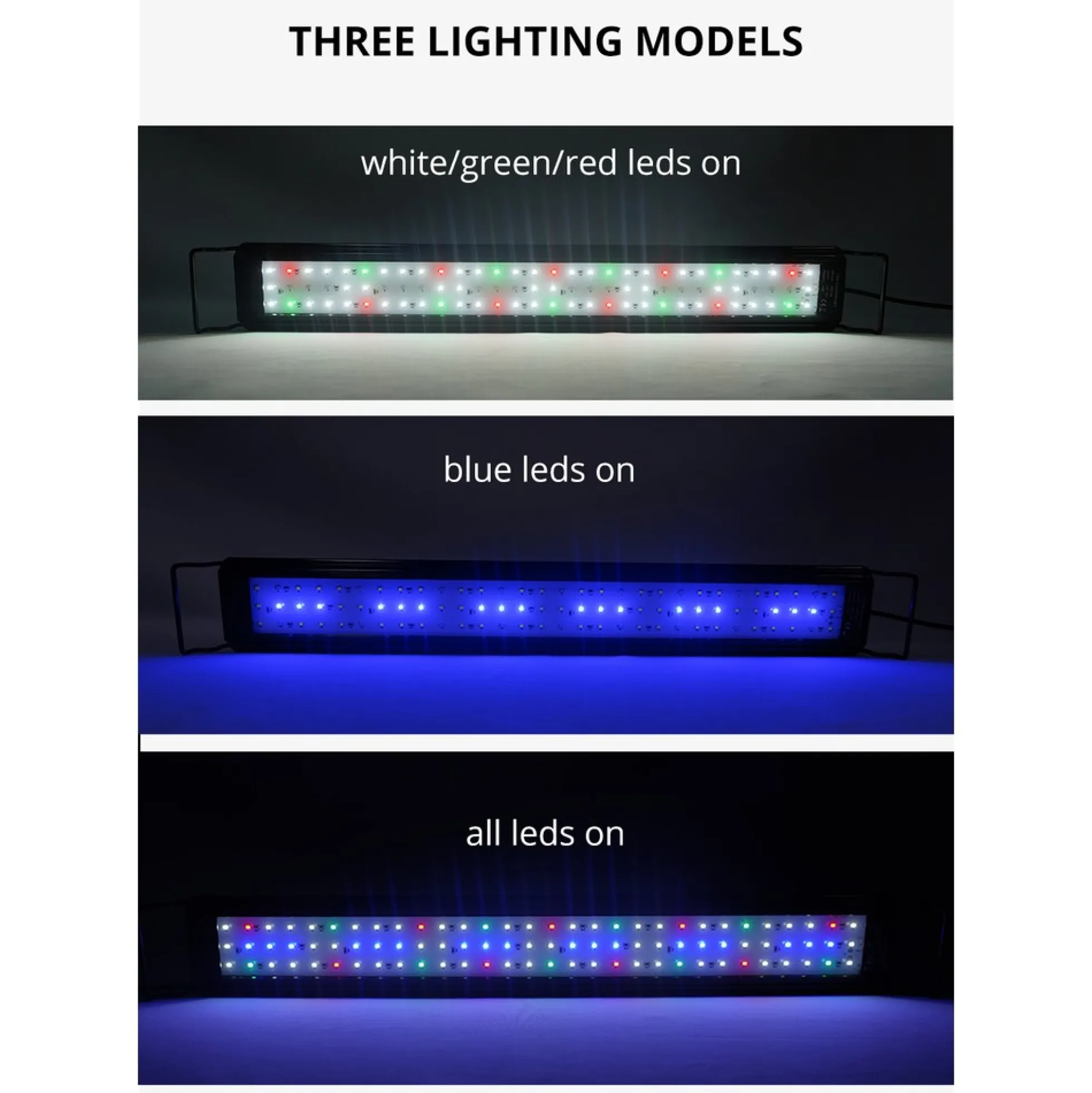 Akvarie armatur, 30-45 cm, 6W LED, hvid/blå/rød/grøn, justerbar længde, IP66
