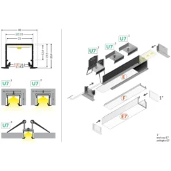 Aluprofil LINEA-IN20 EE7F/U7, anodiseret, indbygget LED skinne, 2 meter