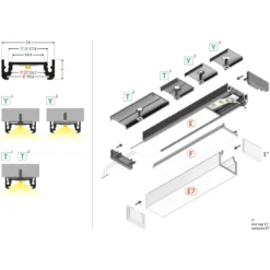 Aluprofil SURFACE14 EE7F/TY, ubehandlet aluminium, påbygning, LED skinne