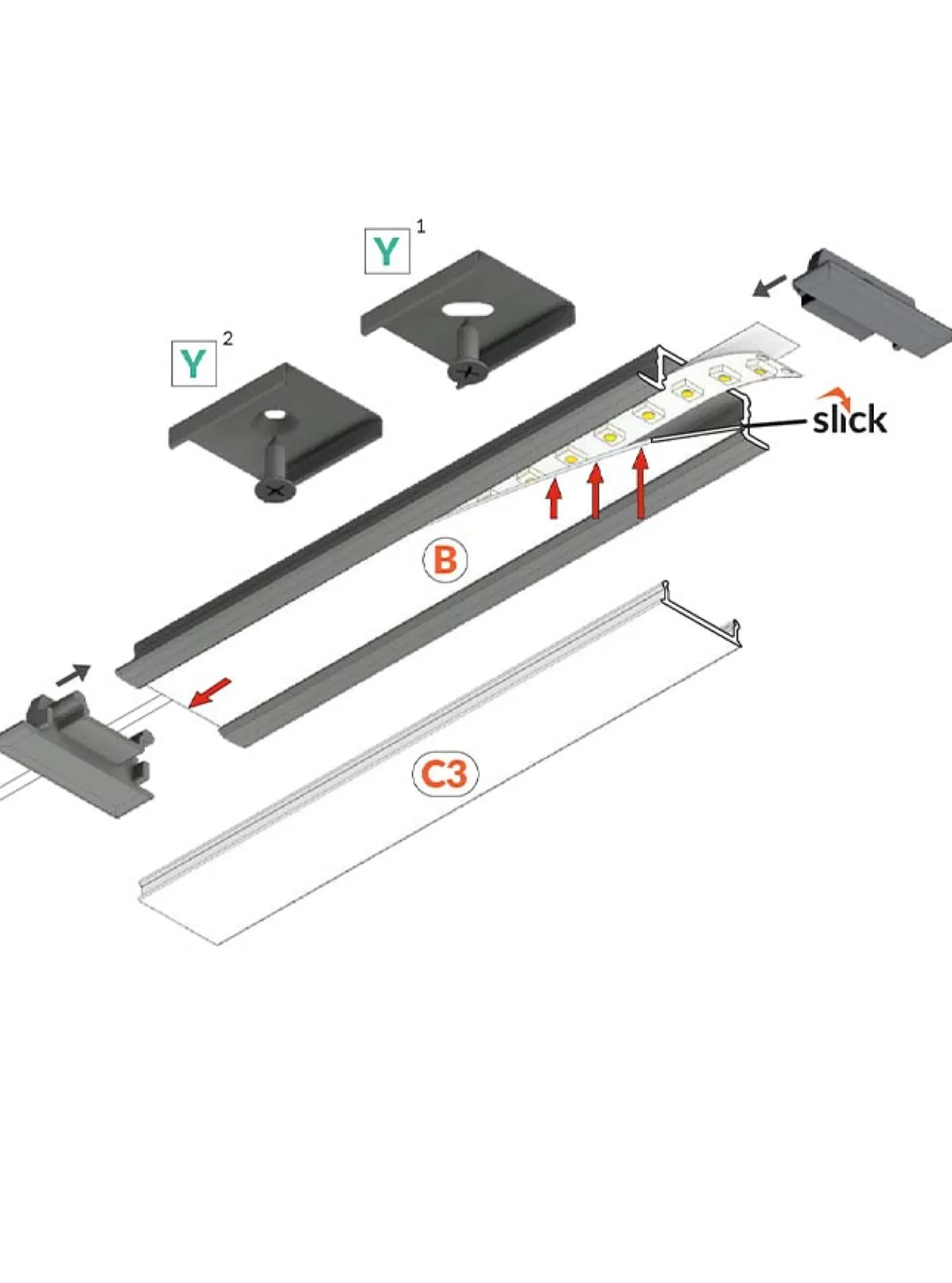 Aluprofil til bl.a. Philips Hue Lightstrips - Model G (flere farver)