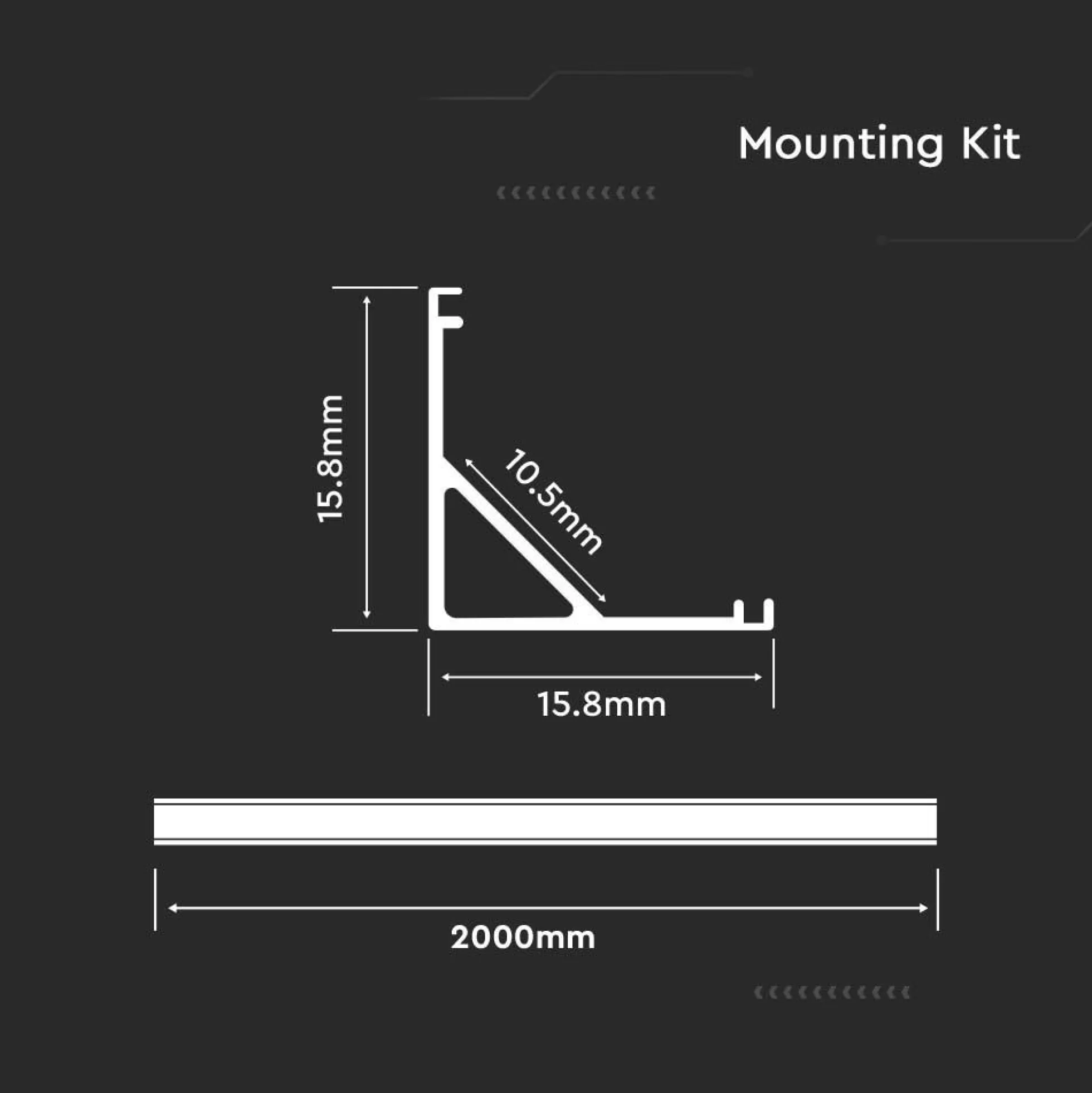 Aluprofil til LED-strip PCB, 2000x15,8x15,8mm, Hvid