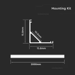 Aluprofil til LED-strips, hjørneprofil, 2000x15,8x15,8 mm, sølvfarvet