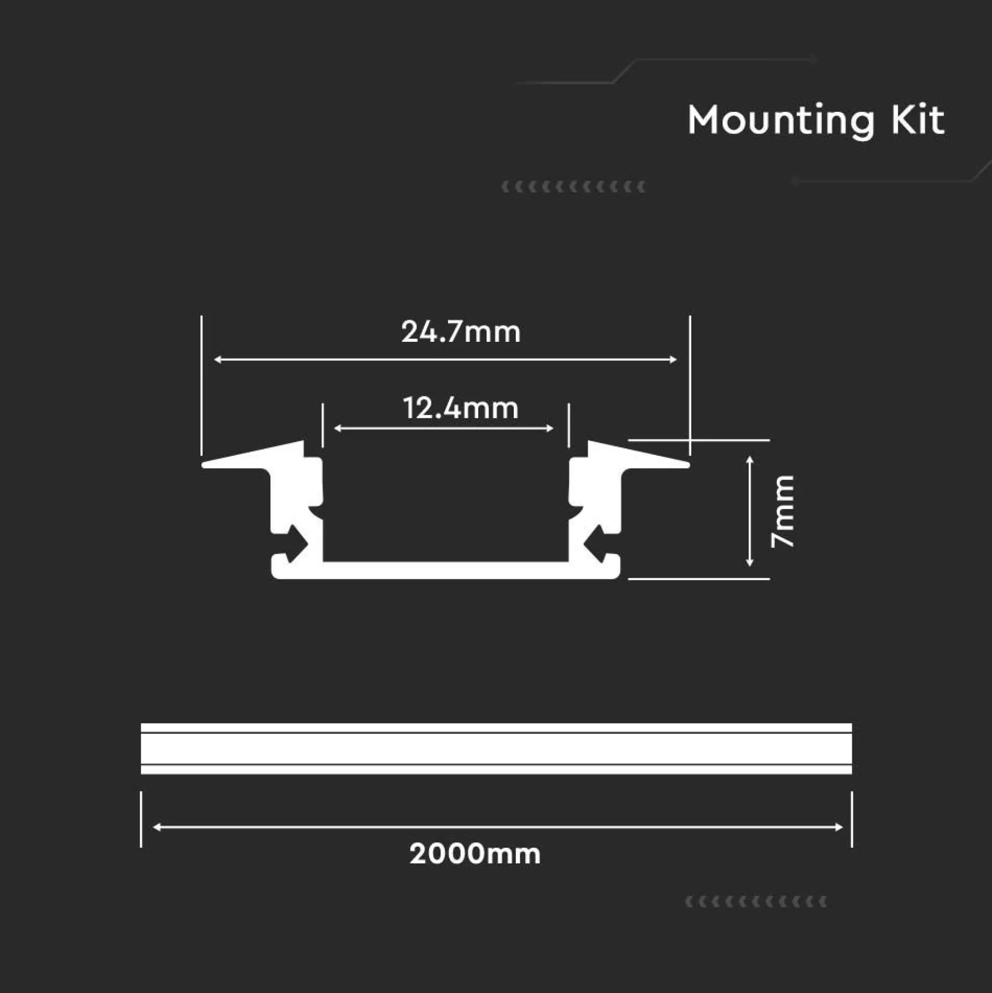 Aluprofil til LED-strip, 2000x24,7x7 mm