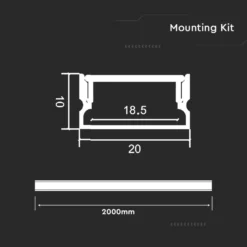 Aluprofil til LED-strip, 2000x20x10mm, Sølvhus