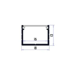 Aluprofil 18x13 til LED strips, 1 meter, inkl. matteret cover og klips, IP65 og IP68