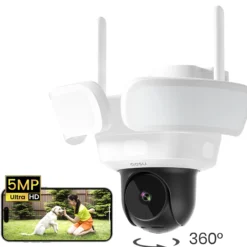 Aosu FloodlightCam Pro, overvågningskamera med 360° dækning og bevægelsesaktiveret lys, 3K