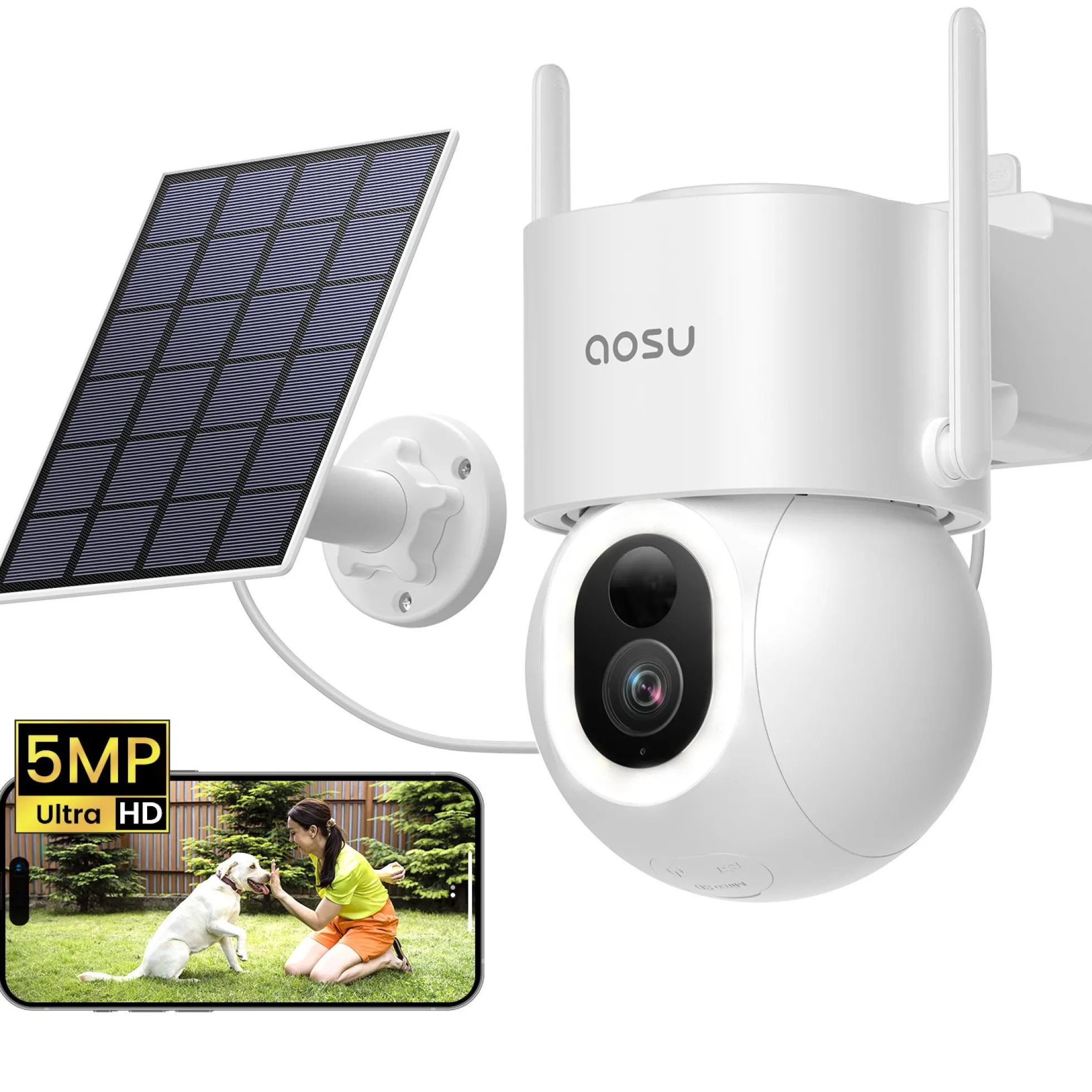 Aosu SolarCam D1 Max, overvågningskamera med solcelle, 3K, WiFi