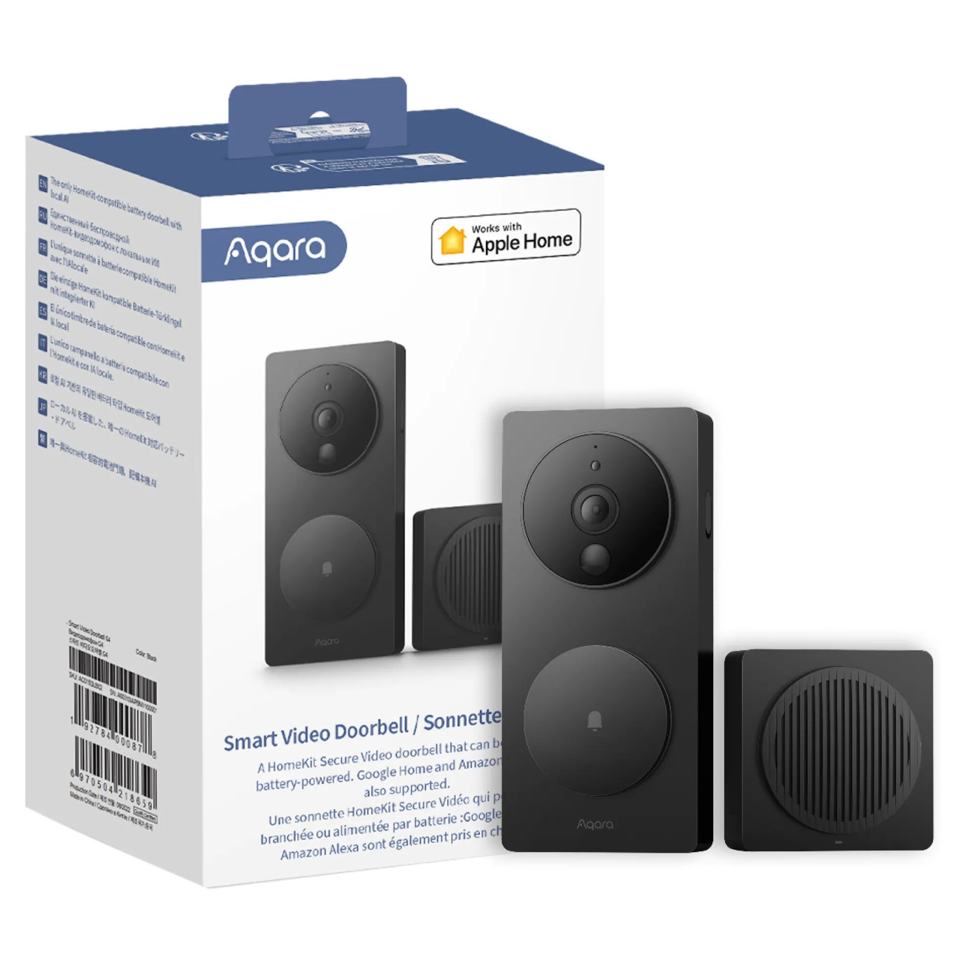 Aqara Smart Video Doorbell G4, trådløs/kablet, HomeKit Secure Video (restsalg)