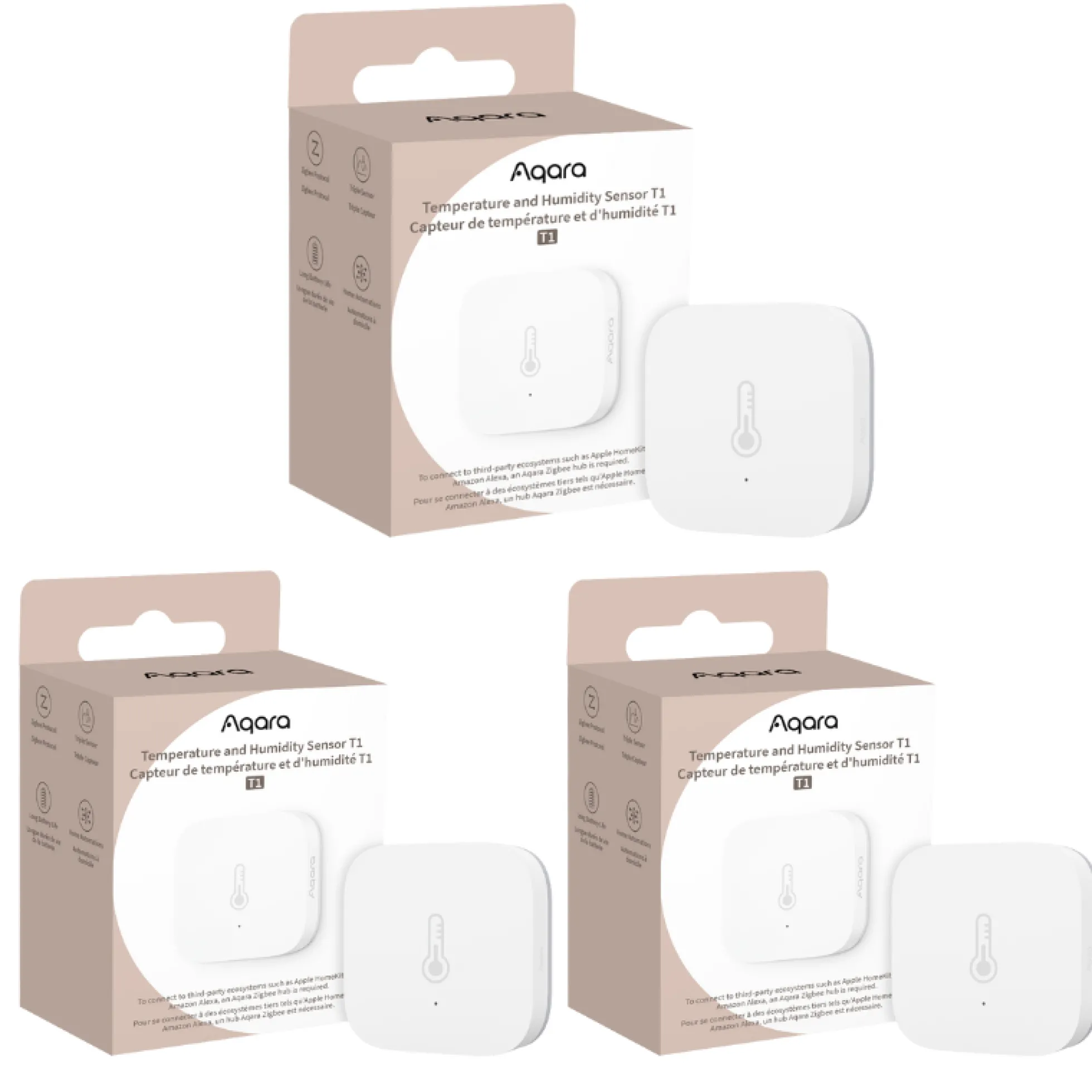 Aqara Temperatur- og fugtighedssensor T1, TH-S02D - 3 pak bundle