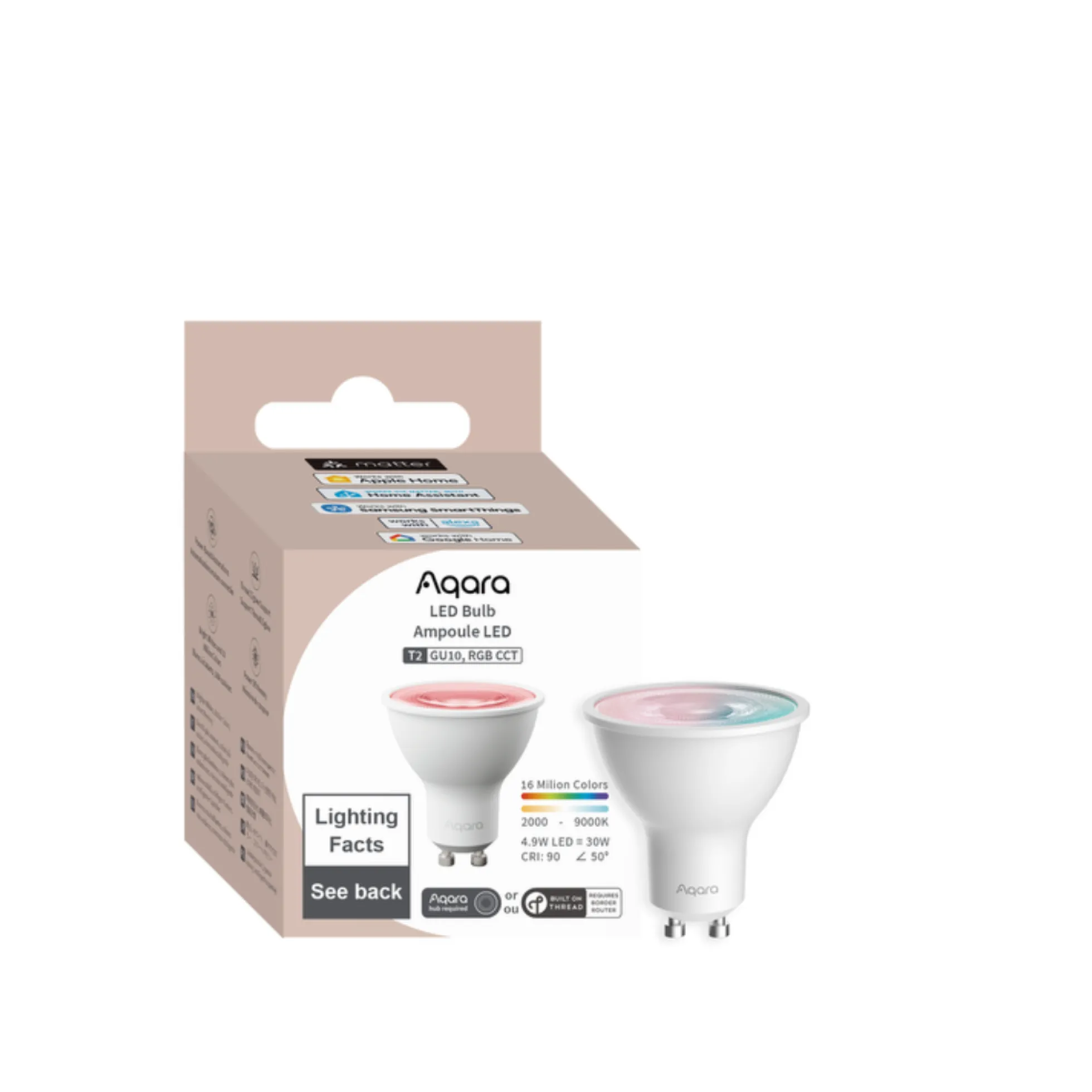 Aqara T2 GU10 LED-pære T2, RGB, 450lm, 90Ra, Zigbee