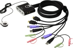 ATEN KVM-switch, 1 konsol styre 2 computere, HDMI, USB og lyd, 1920x12