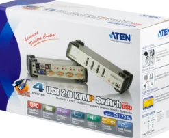 ATEN KVM-switch, 1 konsol styre 4 computere, USB, 2 ekstra USB-porte,