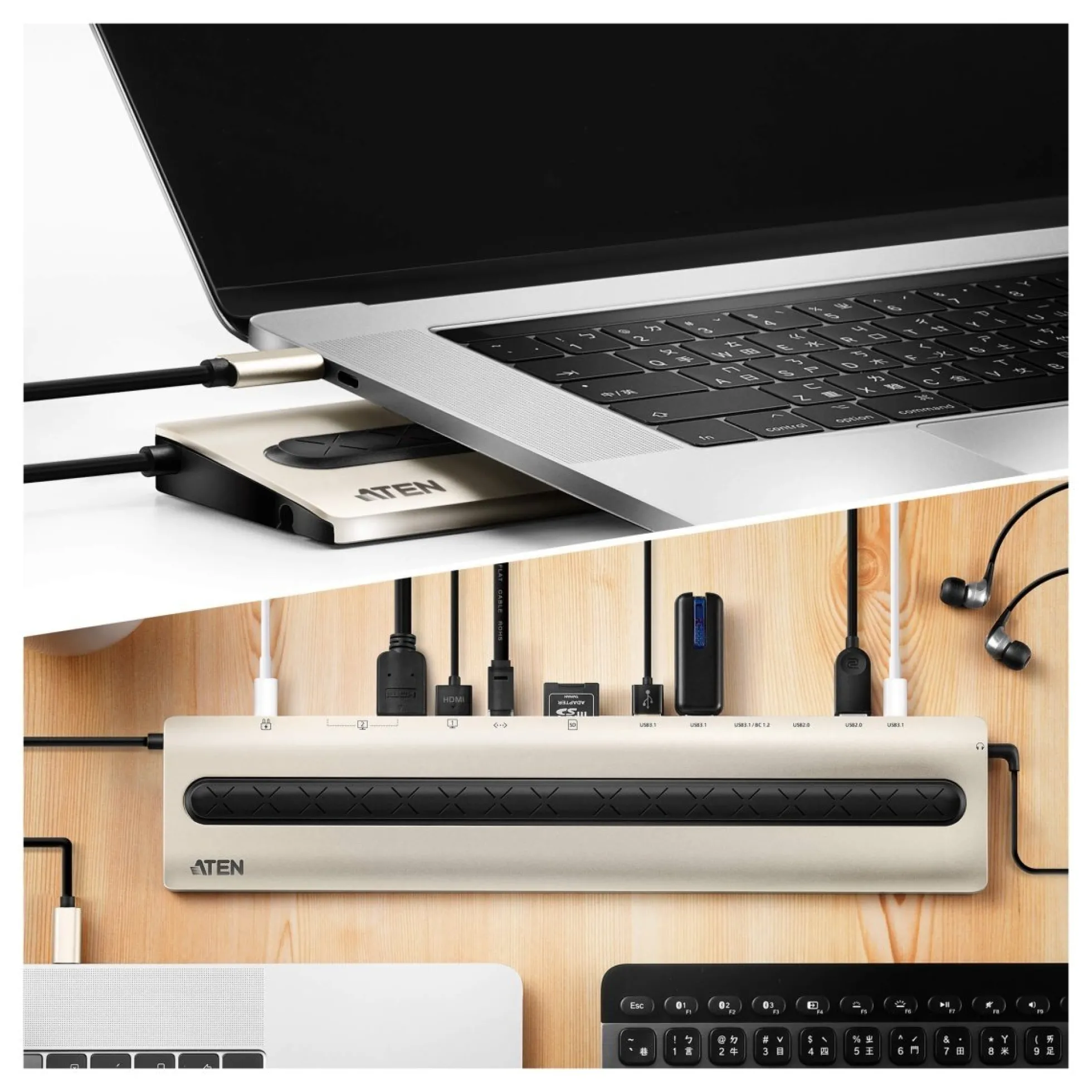 ATEN USB-C Multiport Dock with Power Pass-Through (13 Devices)