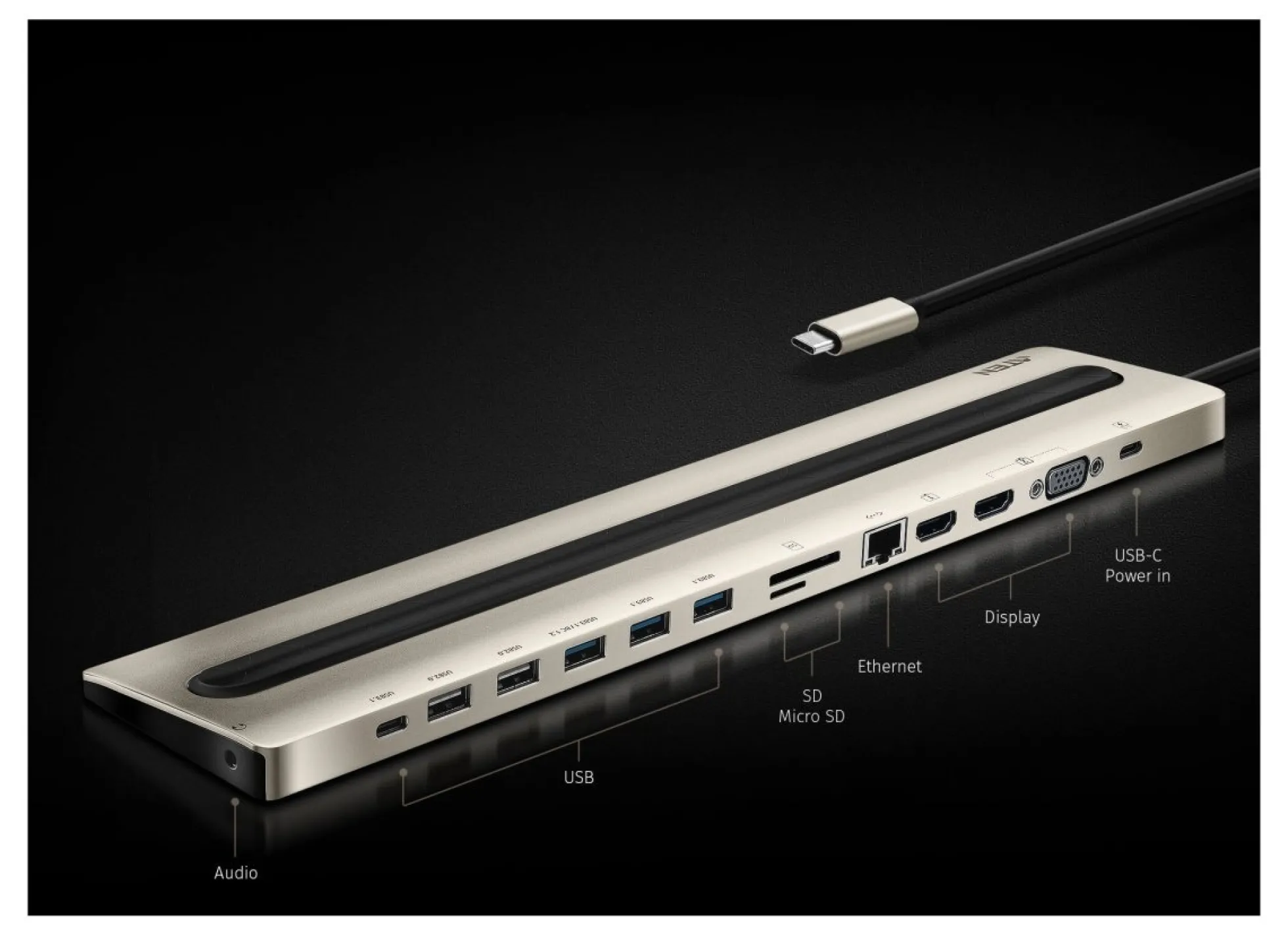 ATEN USB-C Multiport Dock with Power Pass-Through (13 Devices)