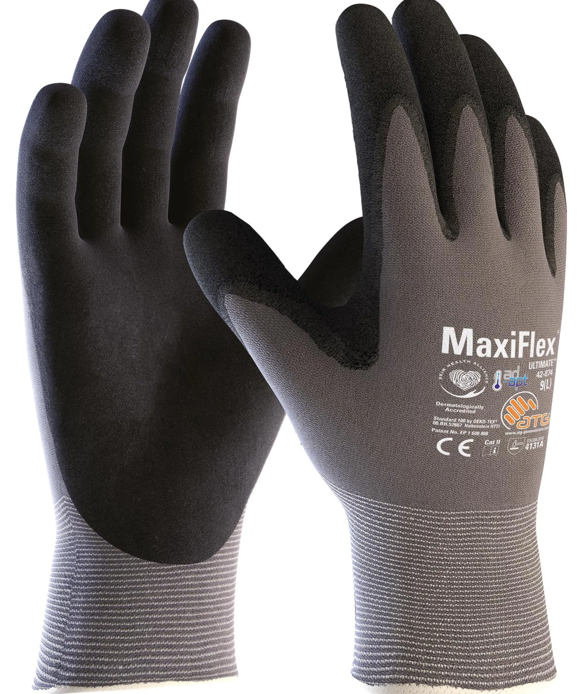 ATG MaxiFlex® Ultimate™ AD-APT® 42-874 arbejdshandsker, Sort/Grå, 7/S