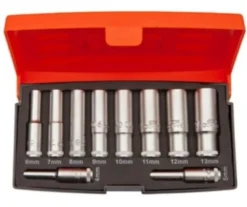 Bahco S0810L Topsæt, 1/4", 4-13 mm, 10 Dele, Lange Toppe