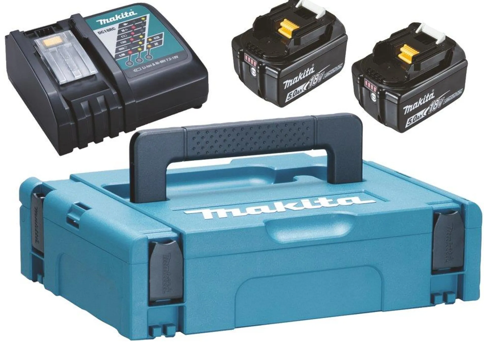 Batteripakke, 2xBL1850B 5,0Ah + DC18RC - Makita