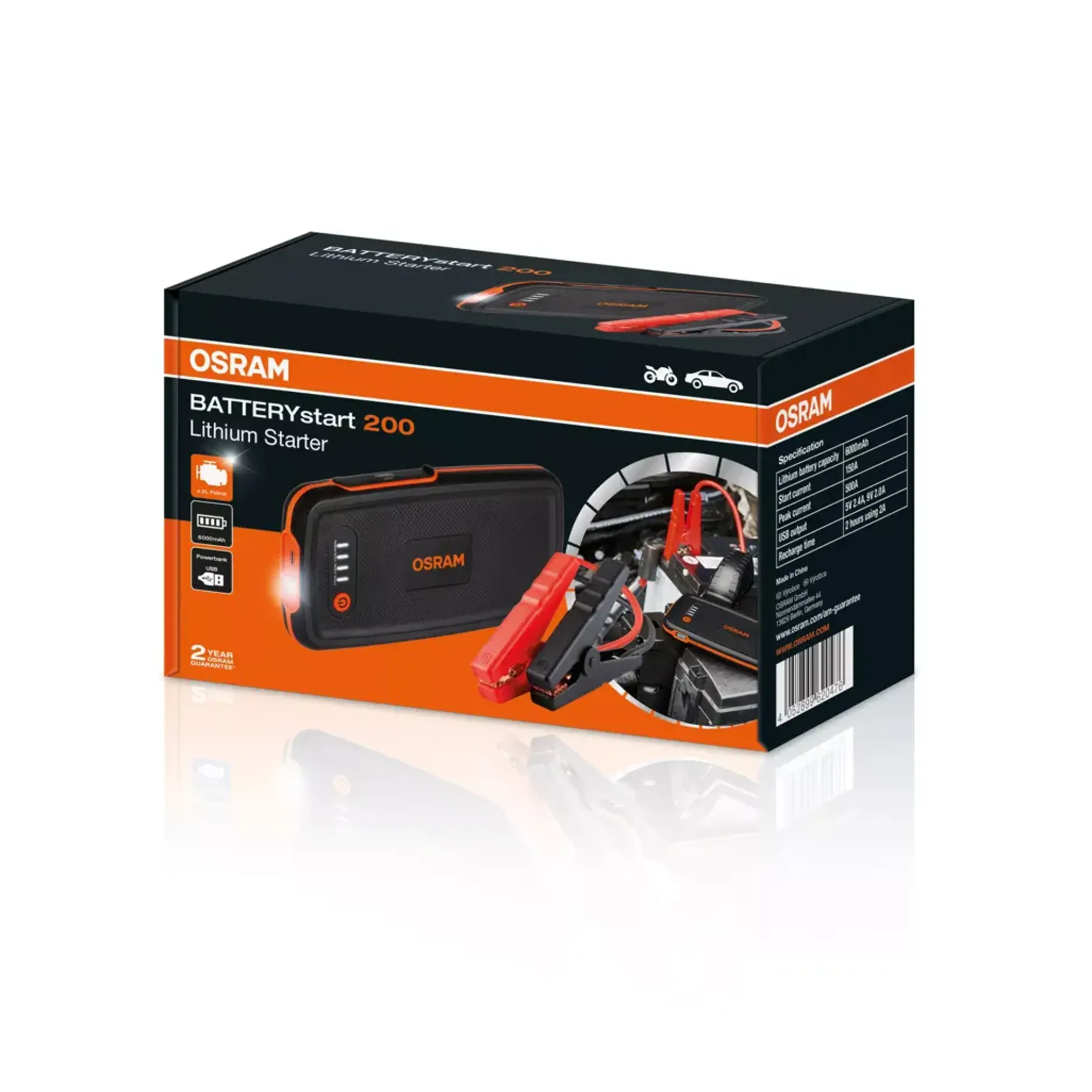BATTERYstart 200 jump starter med powerbank, 6000 mAh
