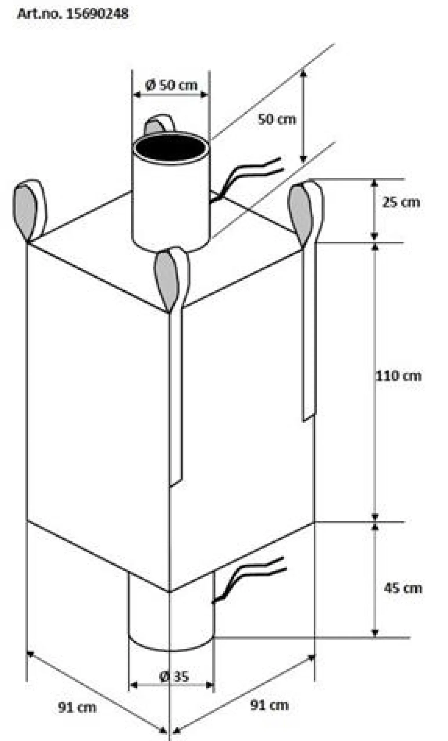 Bigbag antistatisk, 91x91x110 cm, med Ø50x50 cm studs