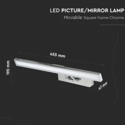 Billede-/spejllampe VT-7009CH, 9W, 3000K, 380 lumen, 455 mm, krom - Kulør: Varm