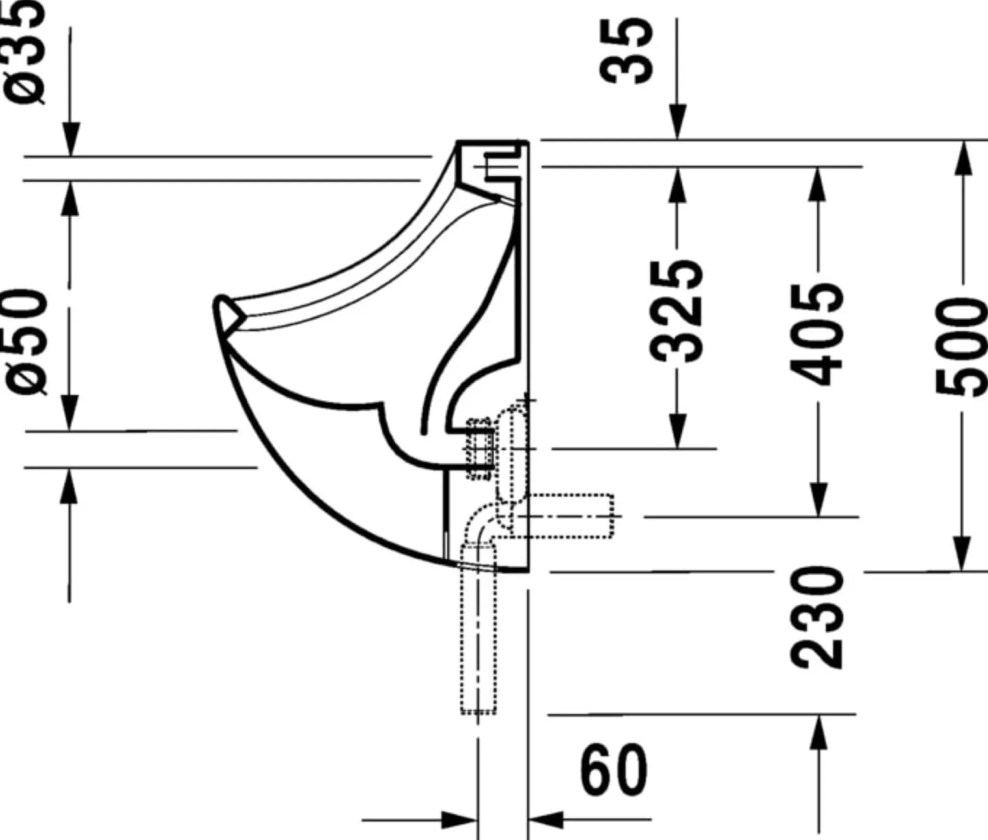 Bill urinal tilslutning bagfra, med flue