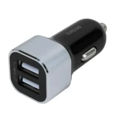 Biloplader med to USB-A porte, 17 W, sort/sølv