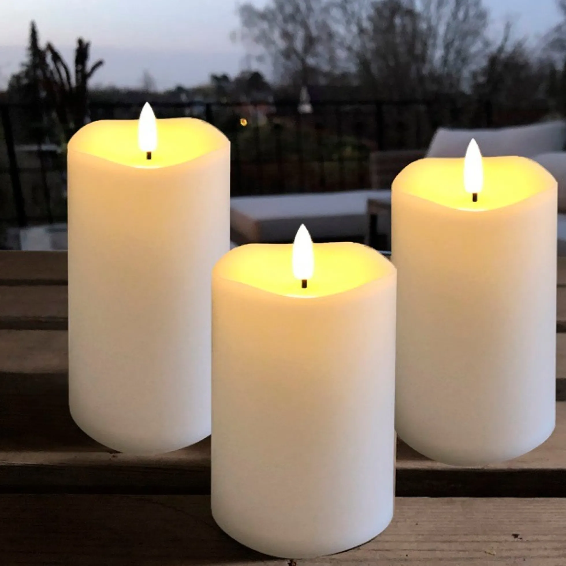 Bloklys 3D flamme, m/timer, Ø75 H100/125/150, sæt m/3 stk