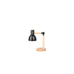 Bordlampe, sort metal og træ, 1,5 meter ledning, E27 fatning, uden lyskilde