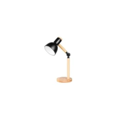 Bordlampe, sort metal og træ, 1,5 meter ledning, E27 fatning, uden lyskilde
