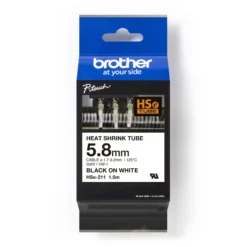 Brother krympeflextape HSe-211E, sort/hvid, 5,2 mm, til 1,7-3,2 mm kabler