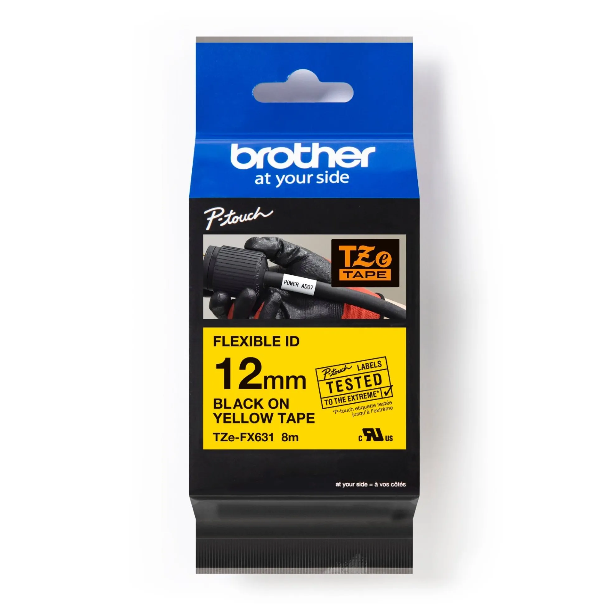 Brother tape TZe-FX631, sort/gul, 12 mm x 8 meter