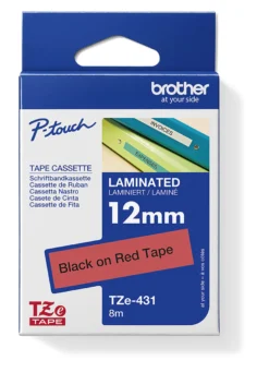 Brother tape TZe-431, sort/rød, 12 mm x 8 meter