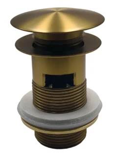 Bundventil push-up, 1 1/4", med overløb, børstet messing