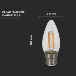B22 4W LED kertepære, Samsung LED chip, kultråd, varm kulør - 400 lumen, 300 graders spredning