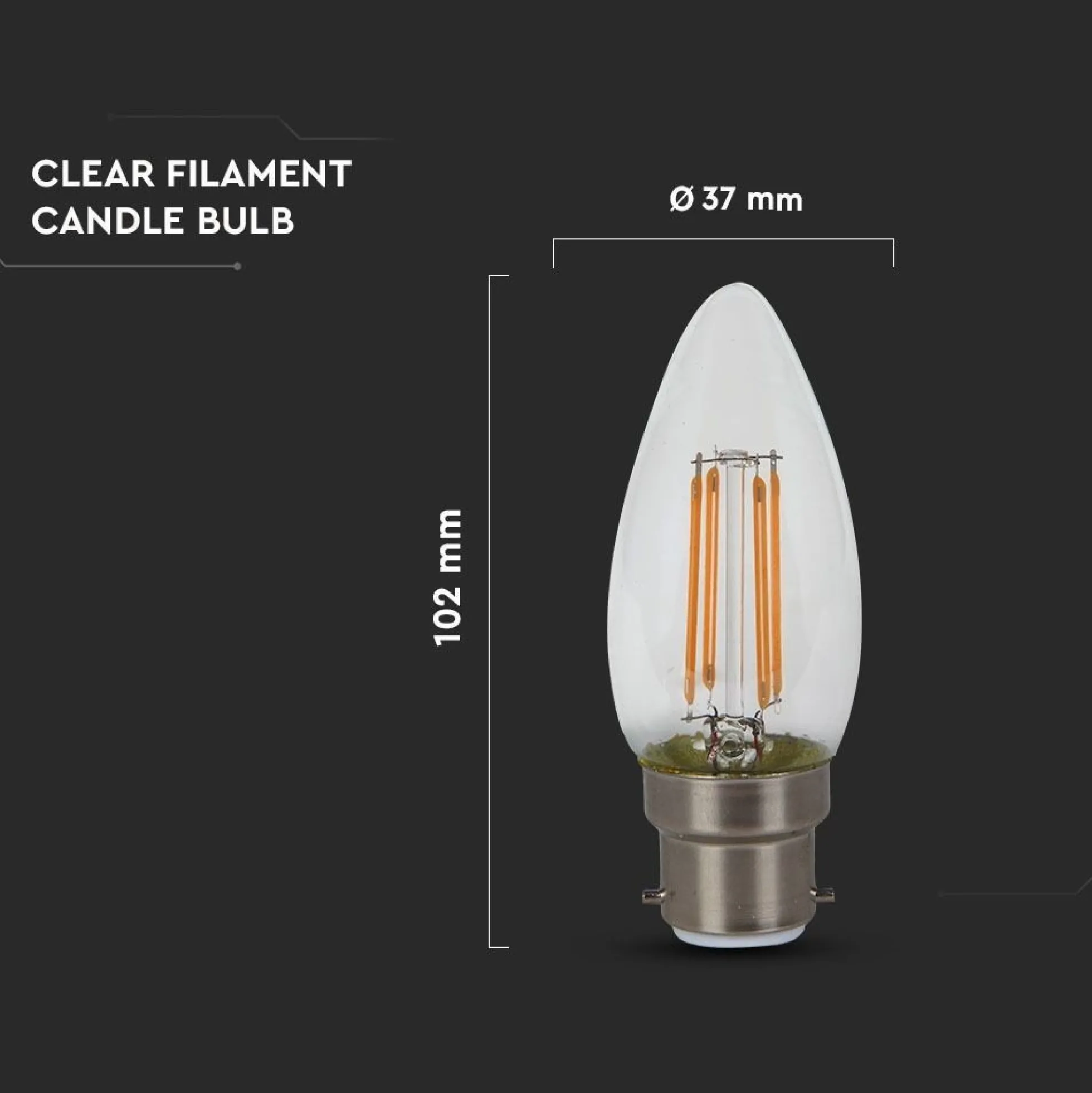 B22 4W LED kertepære, Samsung LED chip, kultråd, varm kulør - 400 lumen, 300 graders spredning